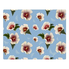 Delicate Hibiscus Flowers On A Blue Background Double Sided Flano Blanket (large)  by SychEva