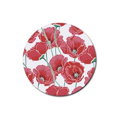 Red Poppy Flowers Rubber Round Coaster (4 Pack) 