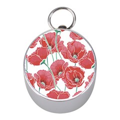 Red Poppy Flowers Mini Silver Compasses by goljakoff