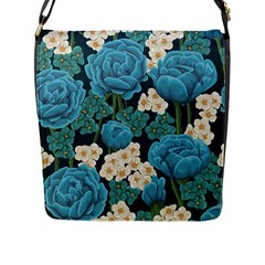 Blue Flowers Flap Closure Messenger Bag (l) by goljakoff