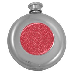 Red Sashiko Ornament Round Hip Flask (5 Oz) by goljakoff