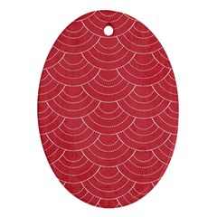 Red Sashiko Ornament Oval Ornament (two Sides)