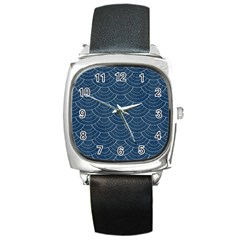 Blue Sashiko Plaid Square Metal Watch by goljakoff