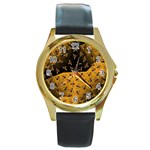 Pattern Abeilles Round Gold Metal Watch Front