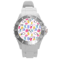 Watercolor Circles  Abstract Watercolor Round Plastic Sport Watch (l) by SychEva