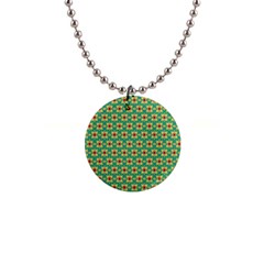 Green Floral Pattern 1  Button Necklace by designsbymallika