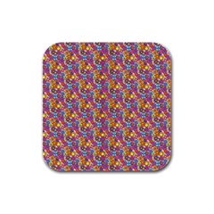 Groovy Floral Pattern Rubber Square Coaster (4 pack) 