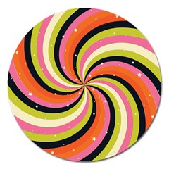 Psychedelic Groovy Orange Magnet 5  (round) by designsbymallika