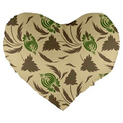 Folk Floral Pattern  Flowers Print  Large 19  Premium Flano Heart Shape Cushions by Eskimos