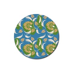 Folk Floral Pattern  Flowers Print  Rubber Coaster (round)  by Eskimos