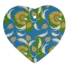 Folk Floral Pattern  Flowers Print  Heart Ornament (two Sides) by Eskimos