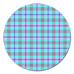 Tartan Mauve Purple Cyan Magnet 5  (round) by oudeenpattern