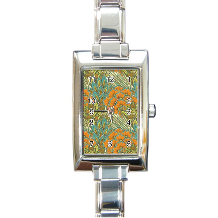 Orange flowers Rectangle Italian Charm Watch