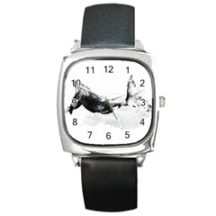 Blue Whale In Clouds Square Metal Watch by goljakoff