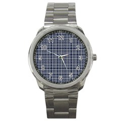 Pattern Carreaux Bleu/blanc Sport Metal Watch by kcreatif