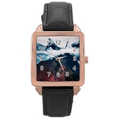 Blue Whale In The Clouds Rose Gold Leather Watch  by goljakoff