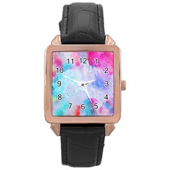 Rainbow Paint Rose Gold Leather Watch  by goljakoff
