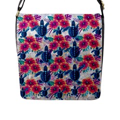 Tropical Flowers Turtles Cbdoilprincess 9a8efa63-1b6b-4226-a85c-858859e581d8 Flap Closure Messenger Bag (l) by CBDOilPrincess1