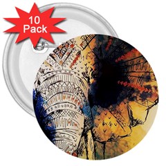 Elephant Mandala 3  Buttons (10 Pack)  by goljakoff