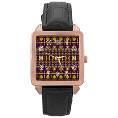 Fancy Ornate Pattern Mosaic Print Rose Gold Leather Watch  by dflcprintsclothing