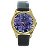 Carbonated Lilacs Round Gold Metal Watch Front