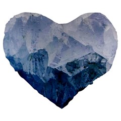 Blue Ice Mountain Large 19  Premium Flano Heart Shape Cushions by goljakoff