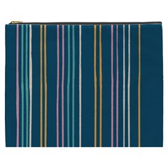Multicolored Stripes On Blue Cosmetic Bag (xxxl) by SychEva