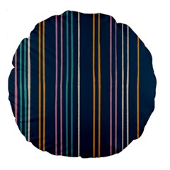 Multicolored Stripes On Blue Large 18  Premium Round Cushions by SychEva