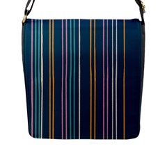 Multicolored Stripes On Blue Flap Closure Messenger Bag (l) by SychEva