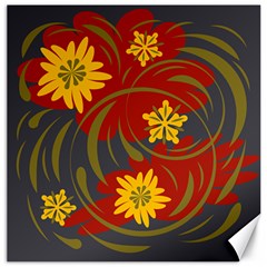 Abstract Folk Floral Art  Flowers Print, Poster   Canvas 16  X 16 