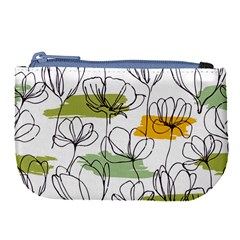 Flower Line Art Color Seamless Pattern Large Coin Purse by Kizuneko