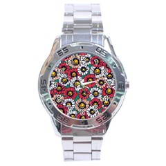 Daisy Colorfull Seamless Pattern Stainless Steel Analogue Watch by Kizuneko