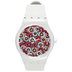 Daisy Colorfull Seamless Pattern Round Plastic Sport Watch (m) by Kizuneko