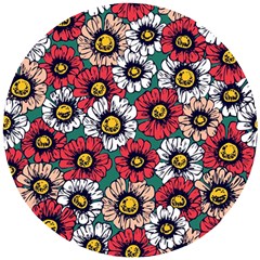 Daisy Colorfull Seamless Pattern Wooden Puzzle Round by Kizuneko