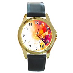 Autumn Paint Round Gold Metal Watch by goljakoff