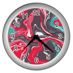 Red Vivid Marble Pattern 3 Wall Clock (silver) by goljakoff