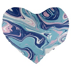 Blue Vivid Marble Pattern Large 19  Premium Flano Heart Shape Cushions by goljakoff