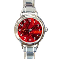 Red Vivid Marble Pattern 15 Round Italian Charm Watch by goljakoff