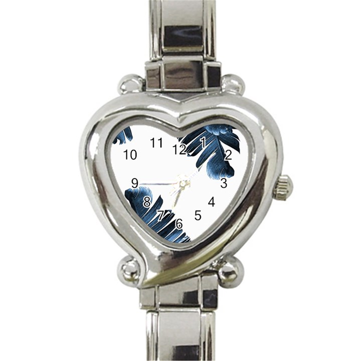 Blue banana leaves Heart Italian Charm Watch