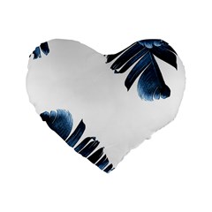 Blue Banana Leaves Standard 16  Premium Heart Shape Cushions by goljakoff
