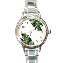 Green Banana Leaves Round Italian Charm Watch by goljakoff