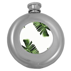 Green Banana Leaves Round Hip Flask (5 Oz) by goljakoff