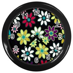 Flowerpower Wall Clock (black) by PollyParadise