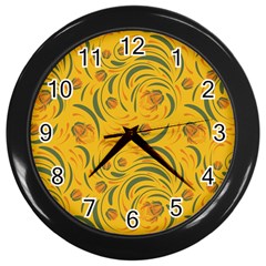 Folk Floral Pattern  Abstract Flowers Surface Design  Seamless Pattern Wall Clock (black) by Eskimos