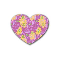 Folk Floral Pattern  Abstract Flowers Surface Design  Seamless Pattern Rubber Coaster (heart)  by Eskimos