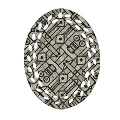 Tribal Geometric Grunge Print Oval Filigree Ornament (two Sides) by dflcprintsclothing