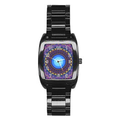 Blue Violet Midnight Sun Mandala Boho Hipppie Stainless Steel Barrel Watch