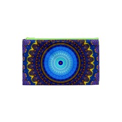Blue Violet Midnight Sun Mandala Boho Hipppie Cosmetic Bag (xs) by CrypticFragmentsDesign