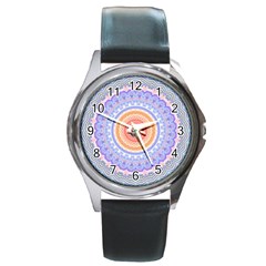 Pretty Pastel Boho Hippie Mandala Round Metal Watch