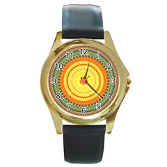 Neon Calliope Kaleidoscope Mandala Round Gold Metal Watch